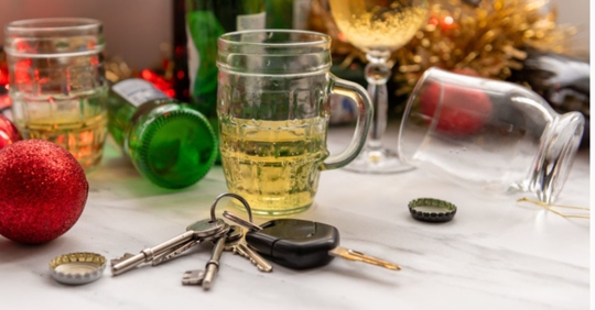 car keys near alcohol at a Christmas party
